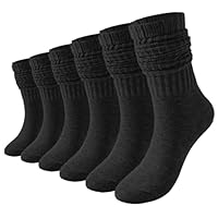 LUFFLOK 3 Pair Pack Women's Long Black Cotton Winter Boot Socks - Knee High Scrunch Stacked, Extra Wide Non-Binding Soft Top