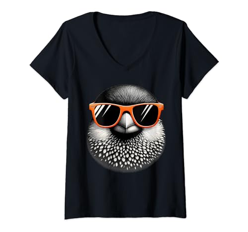Womens Cool Grosbeak Bird Wearing Sunglasses Graphic Art V-Neck T-Shirt