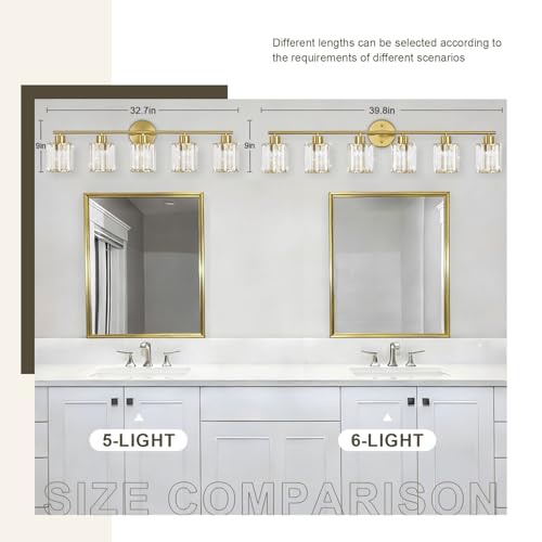 Image of Modern Gold Crystal Bathroom Light Fixtures,6-Light