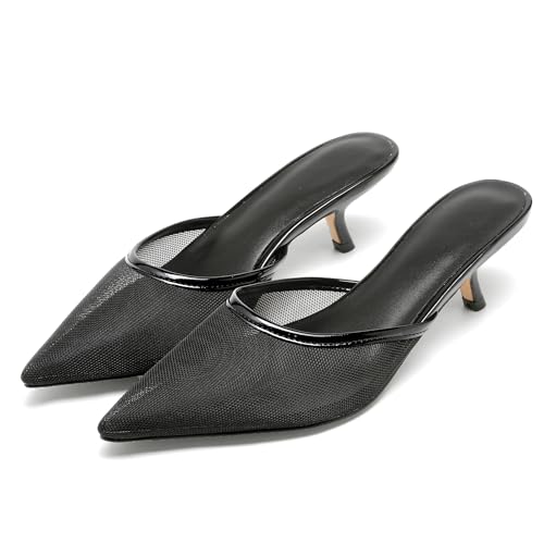 Women Kitten Heels Mules Closed Pointed Toe Slip on Backless Stiletto Slingback Heels Wedding Dress Pumps Shoes