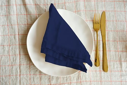 Image of R home Solid Cotton Table Napkins, Soft Cloth Napkins for Dining Table, Reusable & Washable, Ideal for Formal Dining, Cocktail Nights, Weddings, Home Bar & Table Decor (6, Navy Blue)