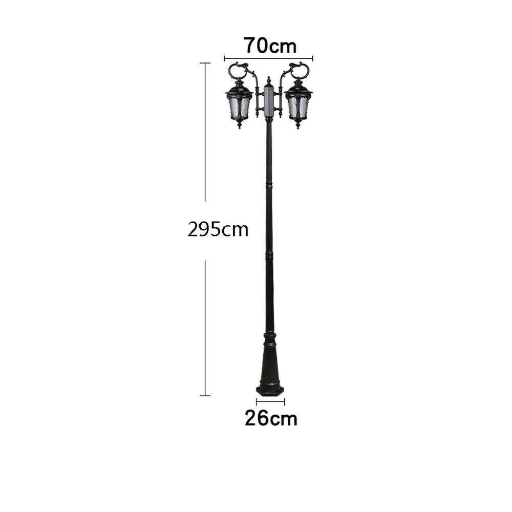 2 luci, palo Alto, Lanterna in Vetro E27 IP54 Impermeabile, lampione da Esterno per vialetti, Lampada a Colonna in Alluminio pressofuso Stile retrò Europeo, Illuminazione,Black_Height 2.95m