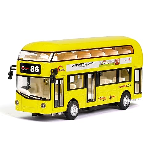 Image of DEUSON ECOM Diecast Metal Bus Toys for Kids Alloy London Double Decker Buses Light & Music Open Door Collection Bus Toys for Boy Kids