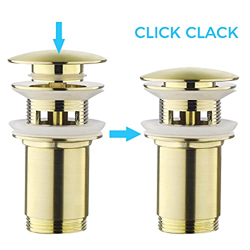 Ablaufgarnitur mit Überlauf Gebürstet Gold - Keymark Universal Ablaufventil Abflussgarnitur für Waschbecken & Waschtisch - Messing Pop Up Ablauf Abfluss Stöpsel