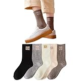 [GLANVIO] 【Amazon.co.jp限定】靴下 レディース 22-24.5cm 秋冬用 厚手 クルー丈 綿 女性用靴下 おしゃれ くるぶしソックス アウトドア スニーカーソックス (くすみカラー5足セット)