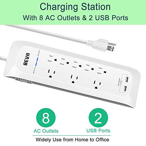 Surge Protector Power Strip with USB, Mountable Power Strip with 2 USB Ports and 8 Outlets, 6 FT Long Extension Cord, 1875W/ 15A, 900 Joules, Circuit Breaker Safeguard Home& Office Accessories- White - Thumbnail 2