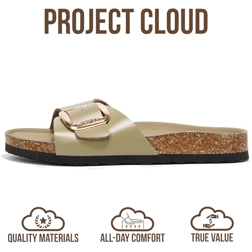 Image of Project Cloud 100% Genuine Leather Sandals Women Dressy Beach Essentials Slides for Women Footwear - Lightweight with Memory Foam Insole Sandals for Women 2026 - Womens Slides