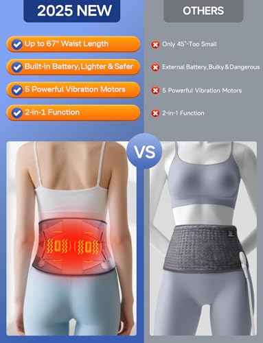 ALLJOY 67" Cordless Heating Pad for Back Pain Relief FSA Eligible HSA, Christmas Gifts for Women Men Mom Dad, Portable Lower Back Massager with 3 Heat 5 Vibration, Wireless Heating Pad for Cramps image 5