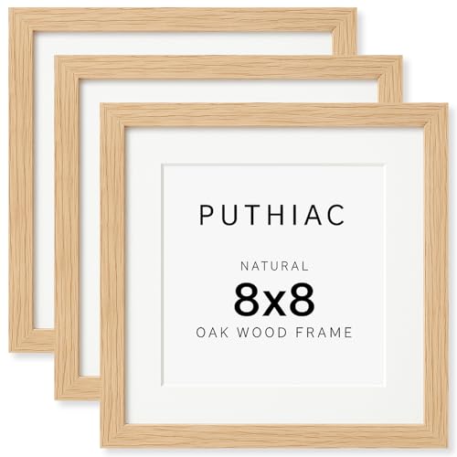 8x8 Oak Wood Picture Frame - 8x8 Photo Frame, 8x8 Picture Frame Wood, Natural Solid Wooden Picture Frames for Wall Art Photo and Prints(3 Pack, Beige)