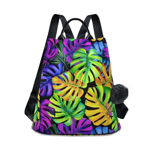 Sac à dos tendance motif feuilles colorées violet et vert léger