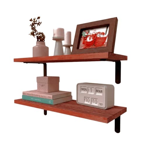 Image of Dime Store Engineered Wood Floating Wall Shelves for Storage Organizer, Shelf for Bedroom Bathroom Storage Shelves, Kitchen Spice Rack Book Shelves for Living Room (Brown, Set of 2)