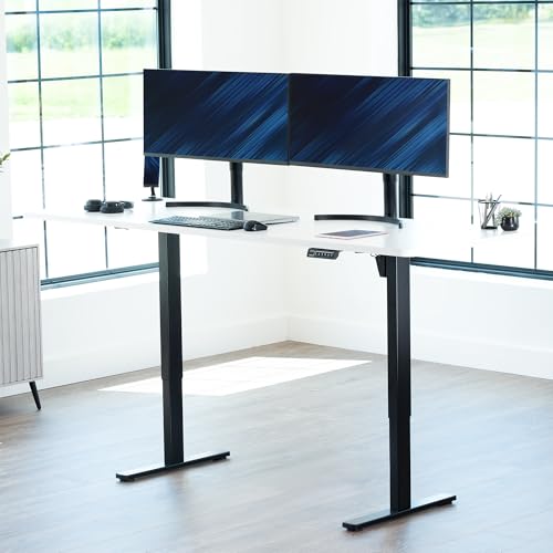 Image of VIVO White 83 x 30 in Standing Desk, DESK-KIT-1B8W | Electric, Holds 220 lbs, Sit Stand, Height Adjustable, Extra Deep Table Top, Memory Presets, 1B Series, Black Frame