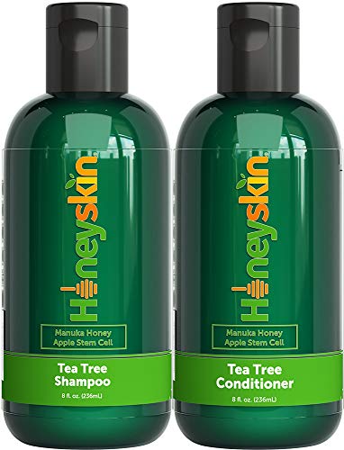 Tea Tree Shampoo and Conditioner Set - Dandruff Treatment With Organic Tea Tree Oil - Itchy Scalp Treatment for Women and Men - Sulfate and Paraben Free With Manuka Honey, Aloe Vera & Coconut (8oz)