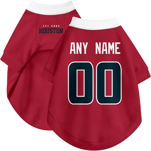 Image of Houston Dog Clothes Jersey Style Personalized Pet T Shirt with Custom Name Number for Small Medium Large Dogs