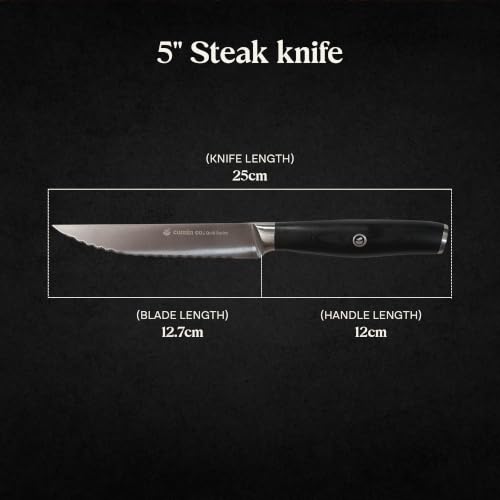 Image of CUMIN CO. 5 Inch Steak Knife | Premium High Carbon Stainless Steel Serrated Kitchen Knife | Premium Table Knife for Steak, Meat, Chicken & Pizza