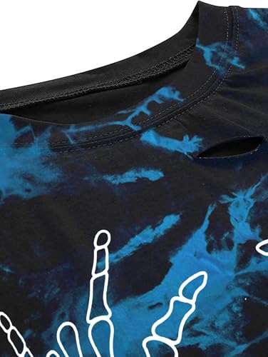 Image of Avanova Women Skull Finger Graphic Distressed Tee Shirt Ripped Short Sleeve Crop Tops