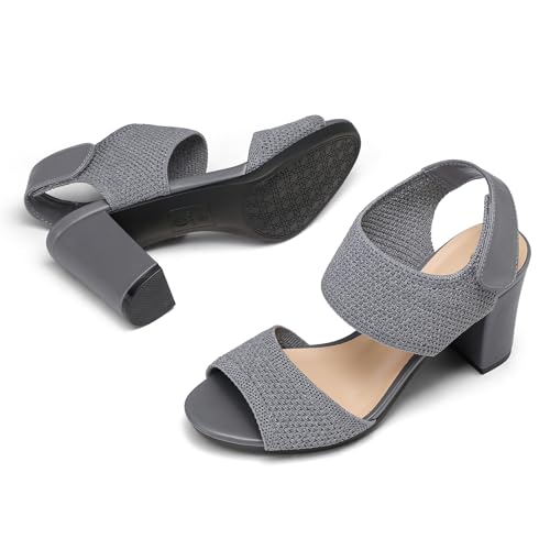 Image of mysoft Women's Chunky Block High Heels Slingback Open Toe Heeled Sandals | Casual Wide Width Fit, 3.3 Inch Heel, Elastic Knit Upper, Hook-And-Loop Atrap, Non-Slip Sole, Wedding Party Dress Shoes