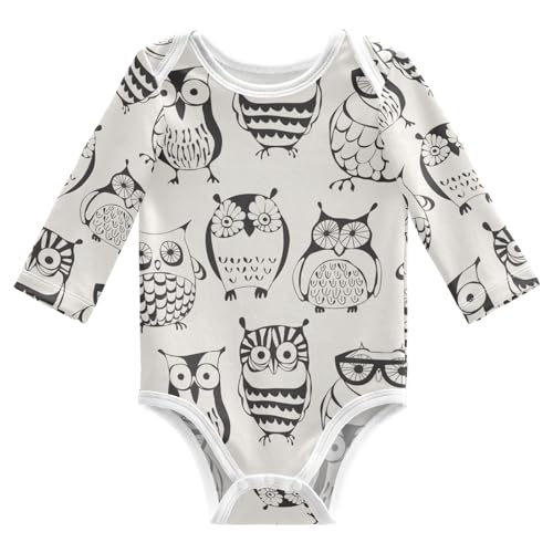 Image of Aflyko Baby Bodysuit Long Sleeve Tribal Owl Retro Toddler Stretchy Outfit Comfy Summer Trendy Jumpsuit Breathable Light Fashion Lovely Baby Girls Shirts, 9-12 Months