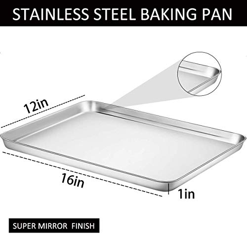 Baking Sheet Pan For Toaster Oven, Stainless Steel Baking Pans Small Metal Cookie Sheets By Umite Chef, Superior Mirror Finish Easy Clean, Dishwasher Safe, 3 Pieces/Set (16 X 12 X 1 Inch) #TOP1