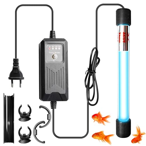 Aquarium UV Sterilisator Lampe mit Timer 13W: Aquarien UV Licht Wasserklärer gegen Algen & Bakterien – UV Licht für Filterbecken, Teich, Pool, Aquarien – UVC Reinigungslampe für klares Wasser