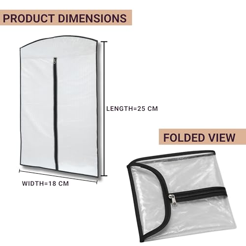 Image of Coat Cover | Foldable Rexin Blazer & Suit Cover with Zipper | Transparent Garment Bag for Wardrobe Storage | Dust & Moisture Protection Clothing Organizer - Set of 4 | Height-36 inch