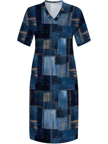 Image of Plus Size Maxi Dress for Women Short Sleeve V Neck Casual Loose Sundress with Pockets