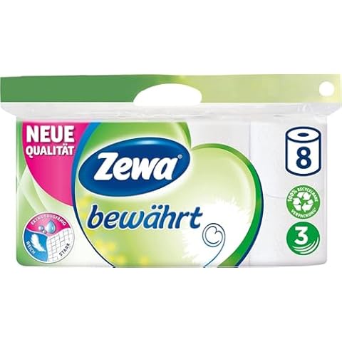 Zewa Proven Toilet Paper, Durable Toilet Paper, 3-ply in Delicate White, 1 x Storage Pack with 8 Rolls, 8 Pieces (1 Pack) Cover