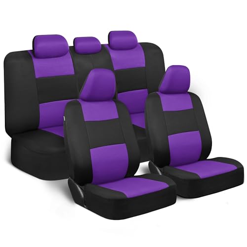 BDK PolyPro Car Seat Covers, Full Set in Purple on Black ââ‚¬â€œ Front and Rear Split Bench Protection, Easy Install with Two-Tone Accent, Universal Fit for Auto Truck Van SUV