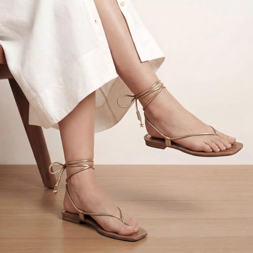 Image of Rope Flat Sandals for Women Strappy Open Toe Thong Sandals Summer Slingback Slip On Slide Sandals with Adjustable Strap
