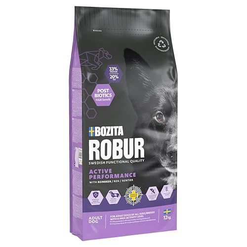 Bozita ROBUR Adult Active Performance Rentier 12kg - Hundefutter mit hoher Akzeptanz, Postbiotika, sehr hohem Proteingehalt, für sehr sportliche und aktive Hunde und zum aufpeppeln magerer Hunde