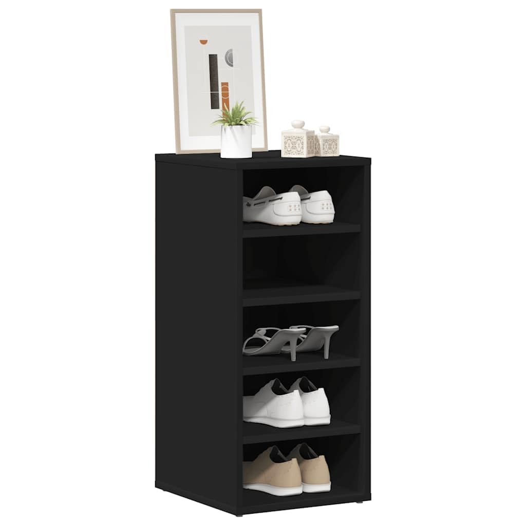 Schuhschrank Schwarz aus Holzwerkstoff 31,5x35x70 cm mit 5 Fächern, schmaler Schuhständer für Flur und Diele, platzsparend, stapelbar, mit Wandmontage