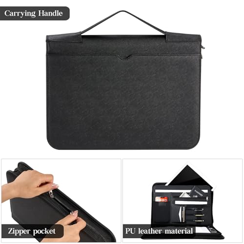 Image of ProCase Portfolio Business Padfolio Folder with Handle and Zipper -Allblack | Conference Meeting Executive File Legal Document Organizer with Pockets Letter Size A7 Writing Pad Notepad Padfolio