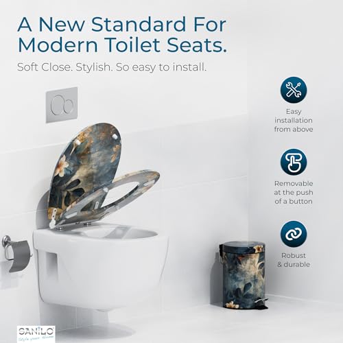 Image of Sanilo Wooden Toilet Seat with Quick Release & Soft Close [ROUND] - Decorative & Slow Close Molded Wood Seat - With One Click for Easy Installation & Cleaning - With Adjustable Fit (Lilybud)