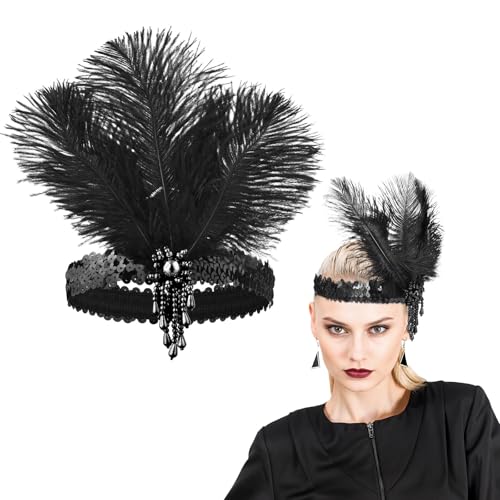 ElevateTech 1920er Jahre Feder Stirnband 20er Jahre Accessoires Flapper 1920s Gatsby Pailletten Kristall Feder Kopfbedeckung Flapper Haarschmuck for...