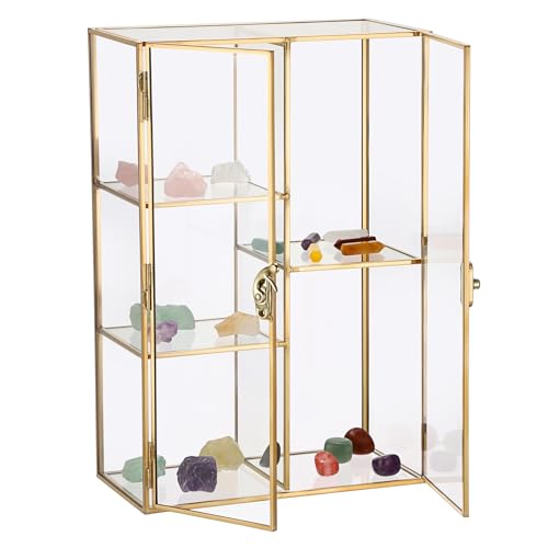 JUXYES Vitrina de cristal de latón con 5...