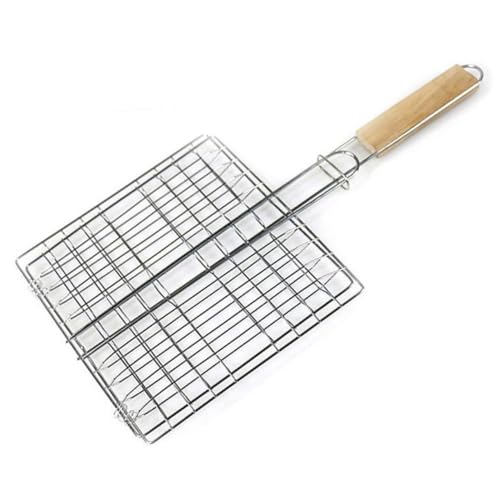 Toyvian Stainless Steel Grill Net Handle BBQ Outdoor Grill Net Square Picnic BBQ Supplies Practical Easy to Use