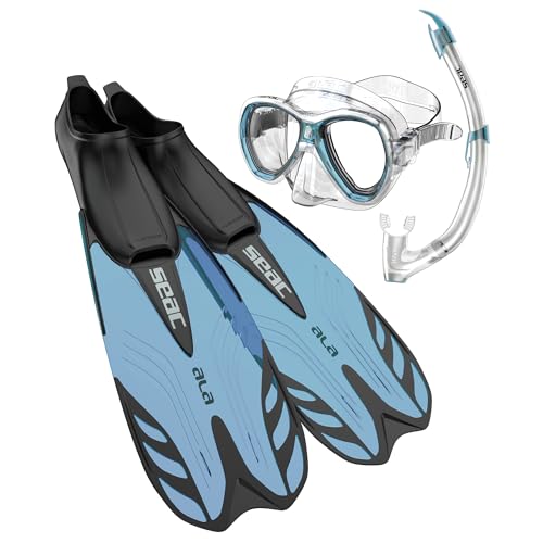 SEAC Set Tris Snorkeling, Aletas ala, Máscara Elba, Snorkel Tribe Apto para Snorkel y Buceo recreativo para Adultos y niños, Unisex, 46/47