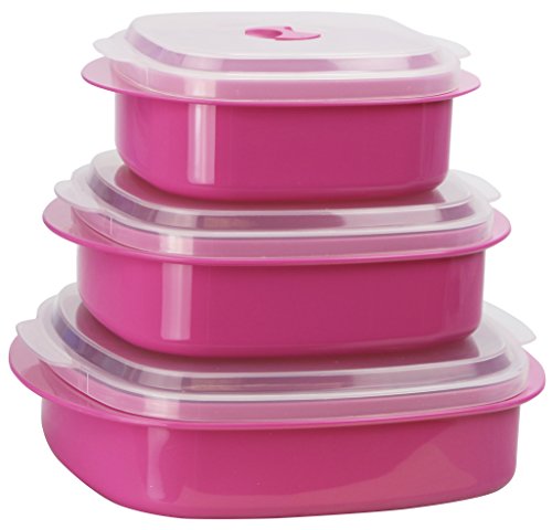 Reston Lloyd Calypso Basics Microwave Cookware, Steamer and Storage Set, Magenta, Multiple Sizes, 6-Piece