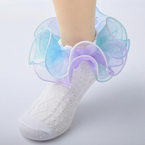 6 Pairs Kid Girls' Eyelet Frilly Princess Socks Cute Double Layer Lace Ruffle Dress Socks Casual Lightweight Crew Ankle Socks3
