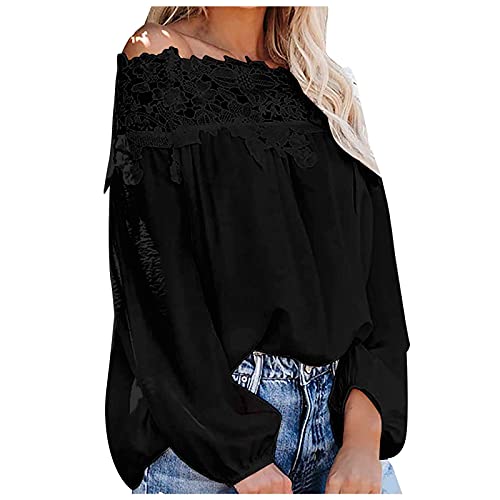 Ladies Autumn Winter Lace Off Shoulder Sweatshirt Long Sleeved Casual Color Sweater 3x Womens Tops plus Size