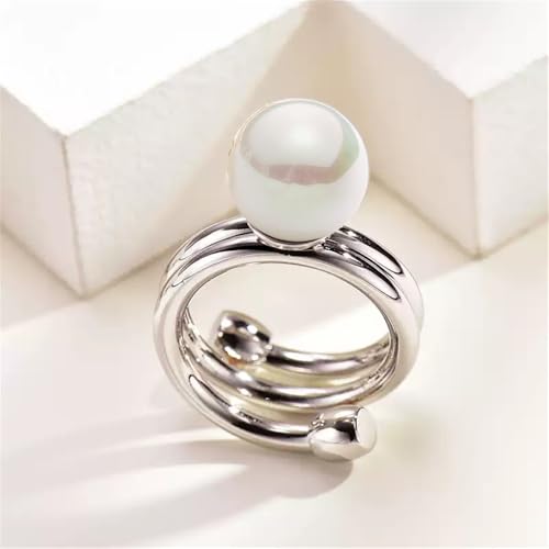 Image of Shell Pearl Ball Silk Scarf Ring Brooch for Women Dainty Circle Layer Shawl Scarves Buckle Wrap Clasp Clip Rings Size 7 Brooches Fashion Dress Accessories Wedding Holiday Jewelry