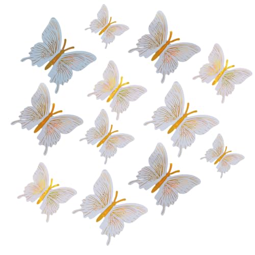 Image of CraftVatika 3D Butterfly Wall Stickers for Home Decor with Sticking Pads 12 Pieces | White Gold DIY Butterfly Wall Decoration for Living Room Bedroom Kids Room | Home Decoration Ornament for Door