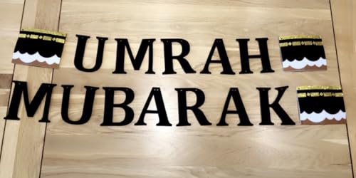 Umrah Mubarak Banner, Umrah Bunting, Umrah Garland, Felt Black Gold Glitter Umrah Banner, Islamic Decorations.