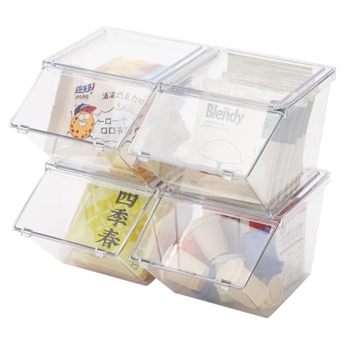 LLGWGL Tea Bag Organizer Coffee Pod Holder K Cup Holder, Stackable Acrylic Desk Organizer Box with Lid, 4 Pack