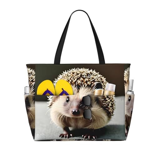 Large Capacity Beach Bag - print Waterproof Travel Bag Cute hedgehog Multi-Pocket Tote for Vacation Gym Women