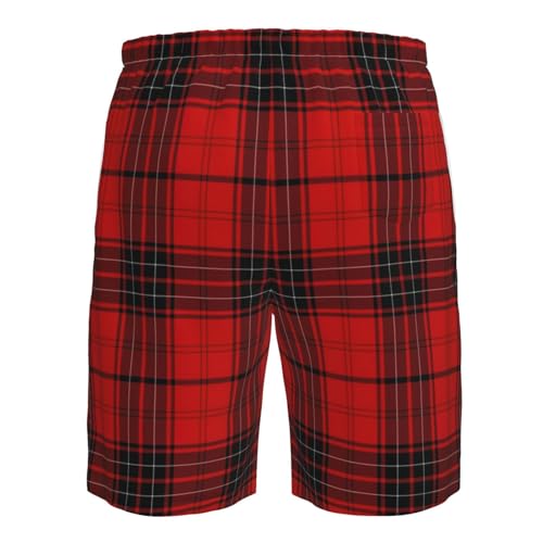 Red and Black Plaid Stylish Men's Bench Shorts - 100% Polyester, Quick-Drying, 6-Sizes 6