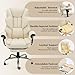 HOMREST 6-Point Massage Executive Chair,Heat Office Chair,Ergonomic Home Office Desk Chairs with Retractable Footrest and Reclining Function,Leather Computer Chair with Adjustable Armrest(‌Off White)