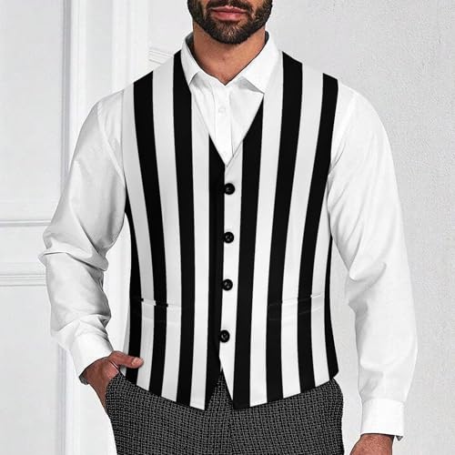 Black White Striped Men's Suit Vest Slim Fit V-Ncek Waistcoat Business Casual Vest2