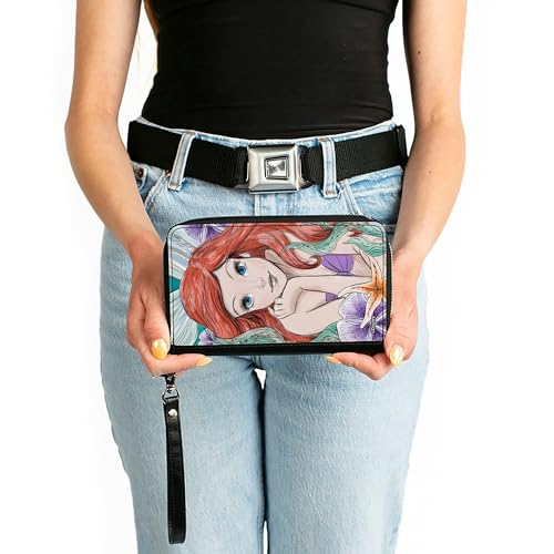 Buckle-Down Disney Wallet, Zip Around, The Little Mermaid Ariel Sketch Pose Close Up, Vegan Leather3