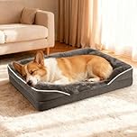 Sicilaien Dog Bed for Small Medium Dogs, Orthopedic Dog Sofa Bed Rectangle Pet Bed Washable Dog Bed Cozy Faux Fur Large Dog Bed Cushion, Dark Grey, Medium(72 * 53cm)